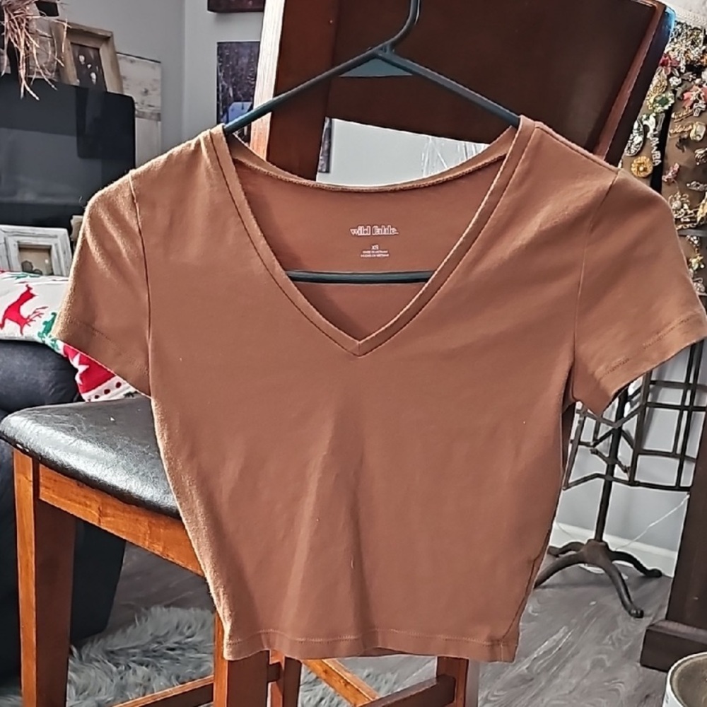Wild Fable Women's Brown V-Neck Top Size Extra Small